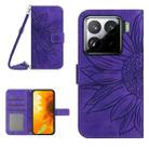 For Xiaomi 15 Skin Feel Sun Flower Embossed Flip Leather Phone Case with Lanyard(Dark Purple) - 1