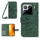 For Xiaomi 15 Skin Feel Sun Flower Embossed Flip Leather Phone Case with Lanyard(Green) - 1