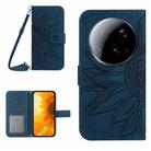 For Xiaomi 15 Ultra Skin Feel Sun Flower Embossed Flip Leather Phone Case with Lanyard(Inky Blue) - 1
