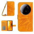 For Xiaomi 15 Ultra Skin Feel Sun Flower Embossed Flip Leather Phone Case with Lanyard(Yellow) - 1
