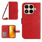 For Xiaomi 15T Pro Skin Feel Sun Flower Embossed Flip Leather Phone Case with Lanyard(Red) - 1
