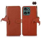 For Motorola Edge 50 Genuine Leather Litchi Texture RFID Leather Phone Case(Coffee) - 1