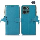 For Motorola Edge 50 Genuine Leather Litchi Texture RFID Leather Phone Case(Blue) - 1