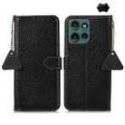 For Motorola Edge 50 Genuine Leather Litchi Texture RFID Leather Phone Case(Black) - 1