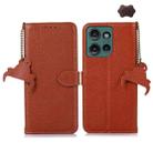 For Motorola Edge 50 Neo Genuine Leather Litchi Texture RFID Leather Phone Case(Coffee) - 1