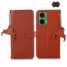 For Motorola Moto G35 Genuine Leather Litchi Texture RFID Leather Phone Case(Coffee) - 1