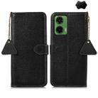 For Motorola Moto G35 Genuine Leather Litchi Texture RFID Leather Phone Case(Black) - 1