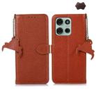 For Motorola Moto G75 5G Genuine Leather Litchi Texture RFID Leather Phone Case(Coffee) - 1