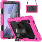 For Samsung Galaxy Tab A7 Lite T220 Silicone Hybrid PC Tablet Case with Shoulder Strap(Black + Rose Red) - 1