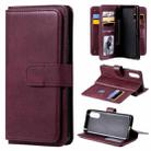 For Sony Xpeira 10 II Multifunctional Magnetic Copper Buckle Horizontal Flip Solid Color Leather Case with 10 Card Slots & Wallet & Holder & Photo Frame(Red Wine) - 1