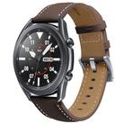 For Samsung Galaxy Watch3 41mm Leather Silver Buckle Watch Band(Dark Brown) - 1