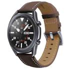 For Samsung Galaxy Watch3 45mm Leather Silver Buckle Watch Band(Dark Brown) - 1