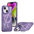 For iPhone 14 Shiny Shield MagSafe Lens Holder Phone Case(Purple) - 1