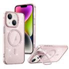 For iPhone 14 Shiny Shield MagSafe Lens Holder Phone Case(Pink) - 1