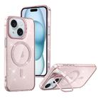 For iPhone 15 Shiny Shield MagSafe Lens Holder Phone Case(Pink) - 1