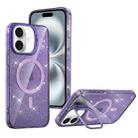 For iPhone 16 Shiny Shield MagSafe Lens Holder Phone Case(Purple) - 1