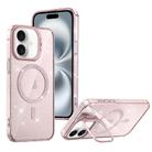 For iPhone 16 Shiny Shield MagSafe Lens Holder Phone Case(Pink) - 1