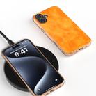 For iPhone 16 Plus Nano Electroplating Dual Color Lichi Texture PU Phone Case(Orange) - 2