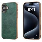 For iPhone 16 Plus Nano Electroplating Dual Color Lichi Texture PU Phone Case(Green) - 1