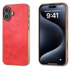 For iPhone 16 Plus Nano Electroplating Dual Color Cowhide Texture Protective Phone Case(Red) - 1