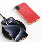 For iPhone 16 Plus Nano Electroplating Dual Color Cowhide Texture Protective Phone Case(Red) - 2