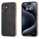 For iPhone 16 Plus Nano Electroplating Dual Color Cowhide Texture Protective Phone Case(Black) - 1