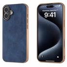 For iPhone 16 Plus Nano Electroplating Dual Color Cowhide Texture Protective Phone Case(Blue) - 1