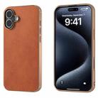 For iPhone 16 Plus Nano Electroplating Dual Color Cowhide Texture Protective Phone Case(Brown) - 1