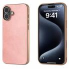 For iPhone 16 Plus Nano Electroplating Dual Color Cowhide Texture Protective Phone Case(Rose Gold) - 1