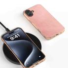 For iPhone 16 Plus Nano Electroplating Dual Color Cowhide Texture Protective Phone Case(Rose Gold) - 2