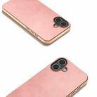 For iPhone 16 Plus Nano Electroplating Dual Color Cowhide Texture Protective Phone Case(Rose Gold) - 3