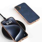 For iPhone 16 Nano Electroplating Dual Color Cowhide Texture Protective Phone Case(Blue) - 2