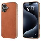 For iPhone 16 Nano Electroplating Dual Color Cowhide Texture Protective Phone Case(Brown) - 1