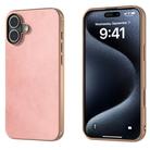 For iPhone 16 Nano Electroplating Dual Color Cowhide Texture Protective Phone Case(Rose Gold) - 1