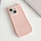 For iPhone 13 Frosted Solid Color Cat Head TPU Phone Case(Pink) - 1