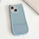 For iPhone 14 Frosted Solid Color Cat Head TPU Phone Case(Blue) - 1