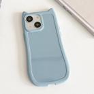 For iPhone 15 Frosted Solid Color Cat Head TPU Phone Case(Blue) - 1