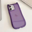 For iPhone 11 Frosted Transparent Cat Head TPU Phone Case(Purple) - 1