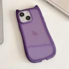 For iPhone 13 Frosted Transparent Cat Head TPU Phone Case(Purple) - 1