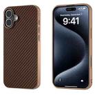 For iPhone 16 Plus Nano Electroplating Carbon Fiber Texture Phone Case(Dark Brown) - 1