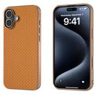 For iPhone 16 Plus Nano Electroplating Carbon Fiber Texture Phone Case(Brown) - 1