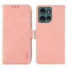 For Motorola Edge 50 5G Global ABEEL Frosted Magnetic RFID Leather Phone Case(Pink) - 1