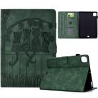 For iPad Pro 11 2024 Cats Embossed Leather Smart Tablet Case(Green) - 1