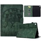 For iPad 10.2 2021 / 2020 / 10.5 2019 Cats Embossed Leather Smart Tablet Case(Green) - 1