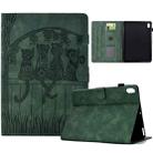 For iPad mini 6 / mini 2024 Cats Embossed Leather Smart Tablet Case(Green) - 1