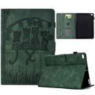 For iPad mini 5 / 4 / 3 / 2 / 1 Cats Embossed Leather Smart Tablet Case(Green) - 1