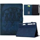 For Samsung Galaxy Tab S9 / S9 FE Cats Embossed Leather Smart Tablet Case(Dark Blue) - 1