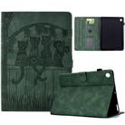 For Samsung Galaxy Tab A9+ Cats Embossed Leather Smart Tablet Case(Green) - 1