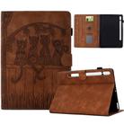 For Samsung Galaxy Tab S8 / S7 Cats Embossed Leather Smart Tablet Case(Brown) - 1