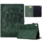 For Samsung Galaxy Tab A8 10.5 2021 X205 Cats Embossed Leather Smart Tablet Case(Green) - 1